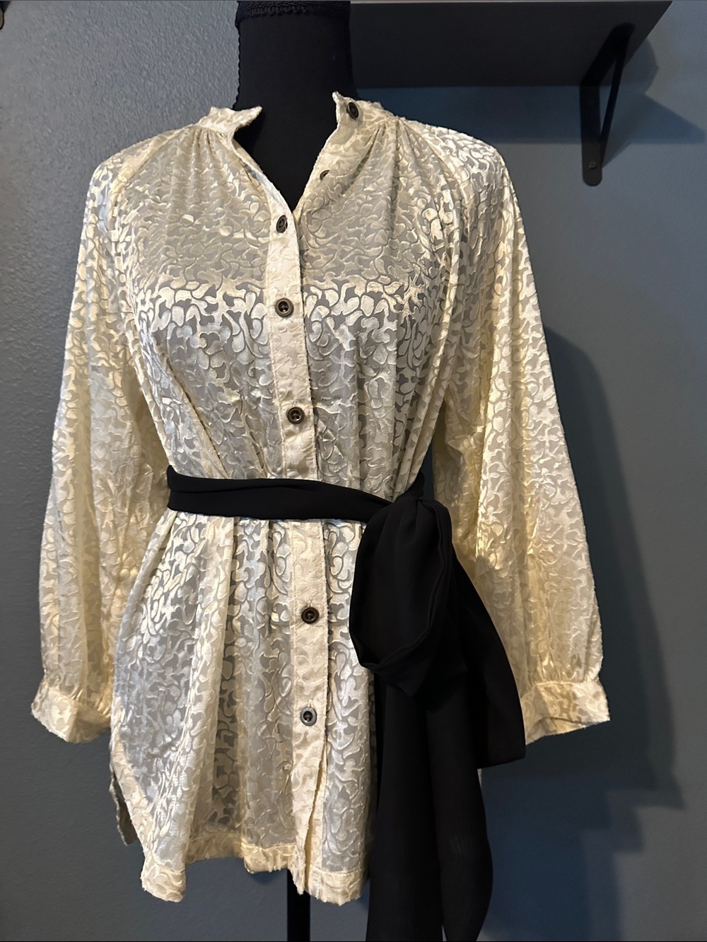 Anthropologie Ivory Lace Button-Front Blouse
